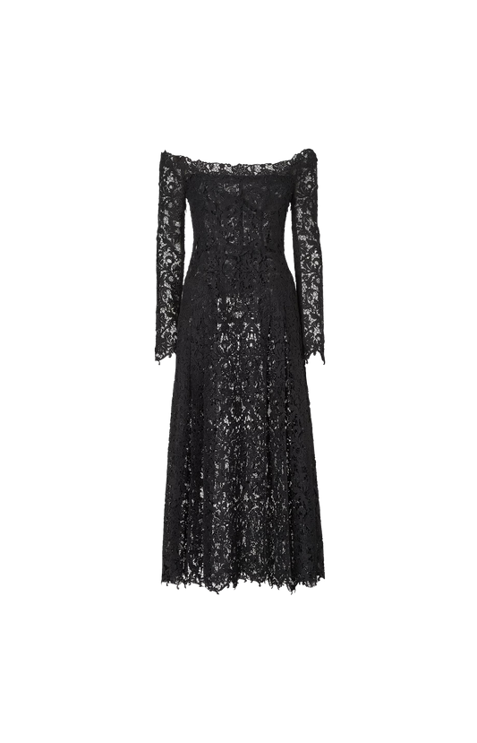Macramé Lace Dress in Black