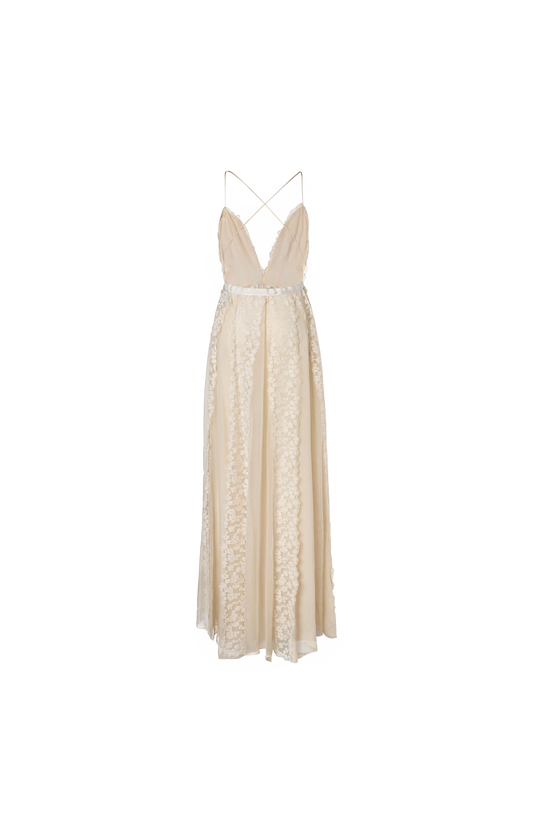 Fendi Chiffon and Peonia Lace Dress in Ivory — product photo 2