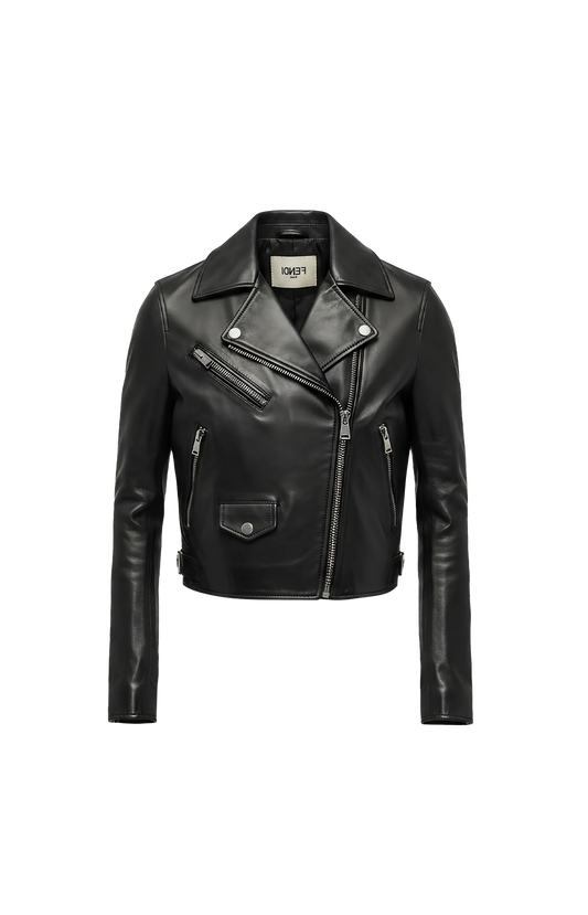 Fendi Soft Nappa Leather Biker Jacket in Black — front view