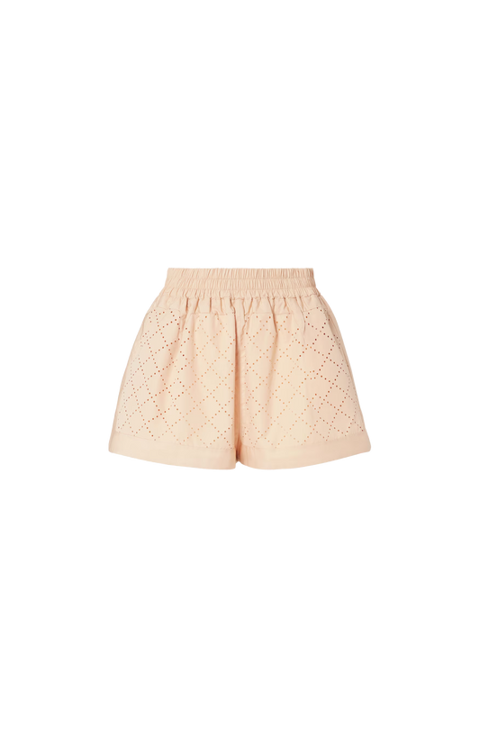 Beige Cotton Argyle Shorts