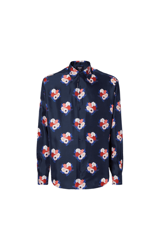 Blue Printed Silk Shirt