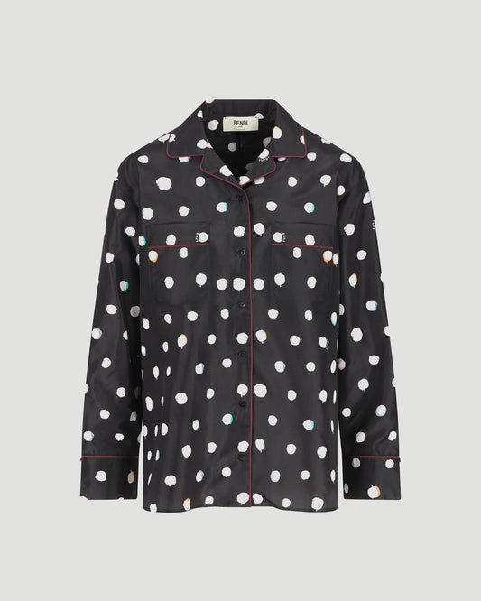 Silk Polka-dot Piped Shirt