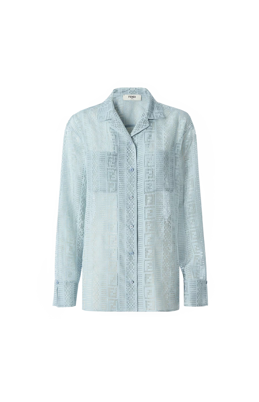 Light Blue Silk Blend Burnout Shirt