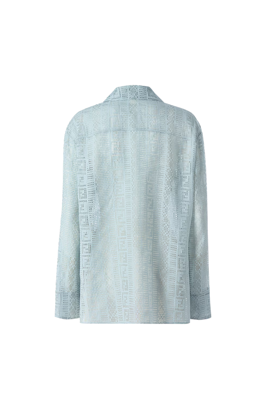 Light Blue Silk Blend Burnout Shirt
