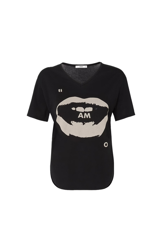 Jersey T-shirt with Ti Amo Print in Black