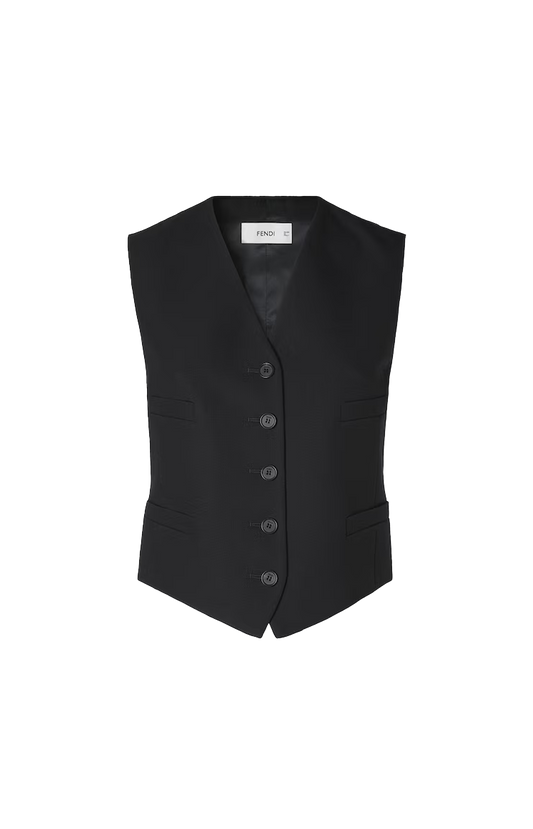 Fendi Silk and Cotton Tuxedo Vest in Black — front view