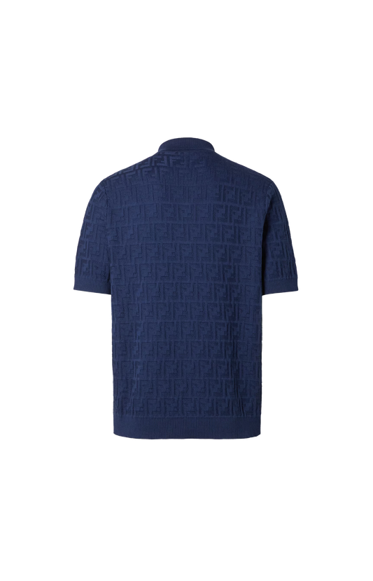 Dark Blue Cotton Tricot Polo Shirt