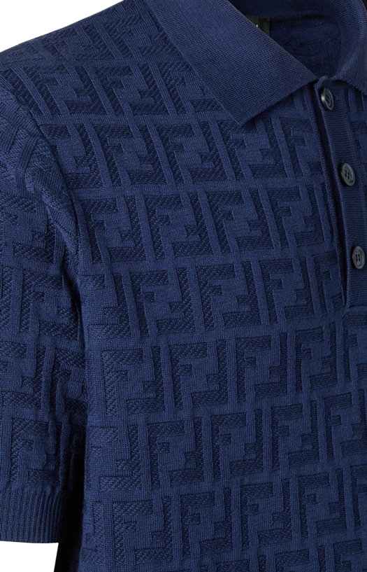 Dark Blue Cotton Tricot Polo Shirt