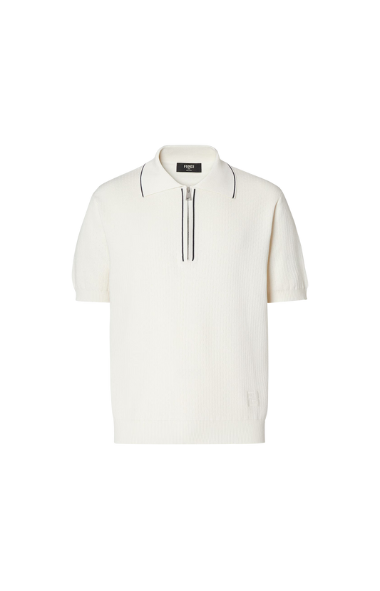 White Silk and Cotton Polo Shirt
