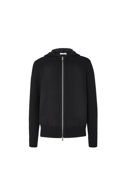 Fendi FF Zucca Cashmere Hoodie in Black — front view
