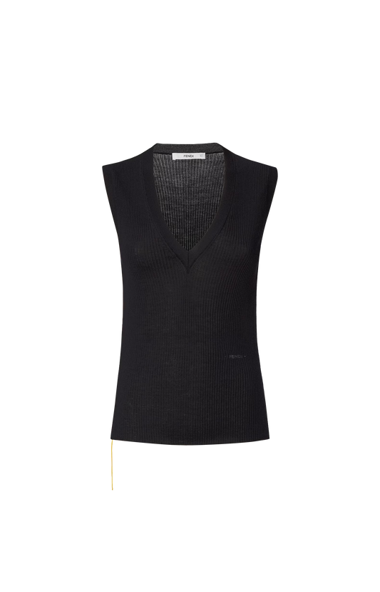 Black Wool Ribbed Top