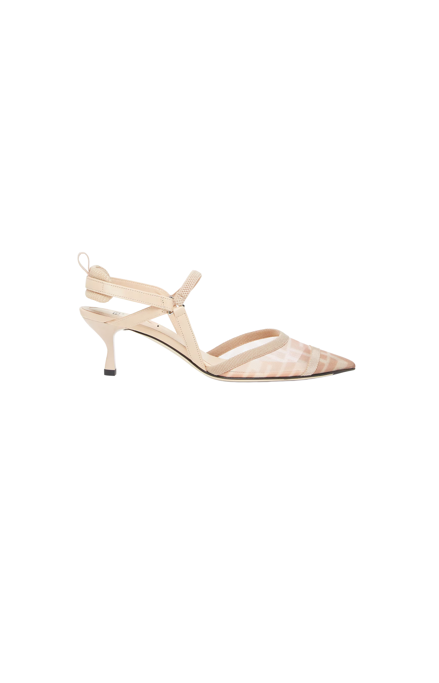 Beige high-heeled shoes with thin straps on a white background