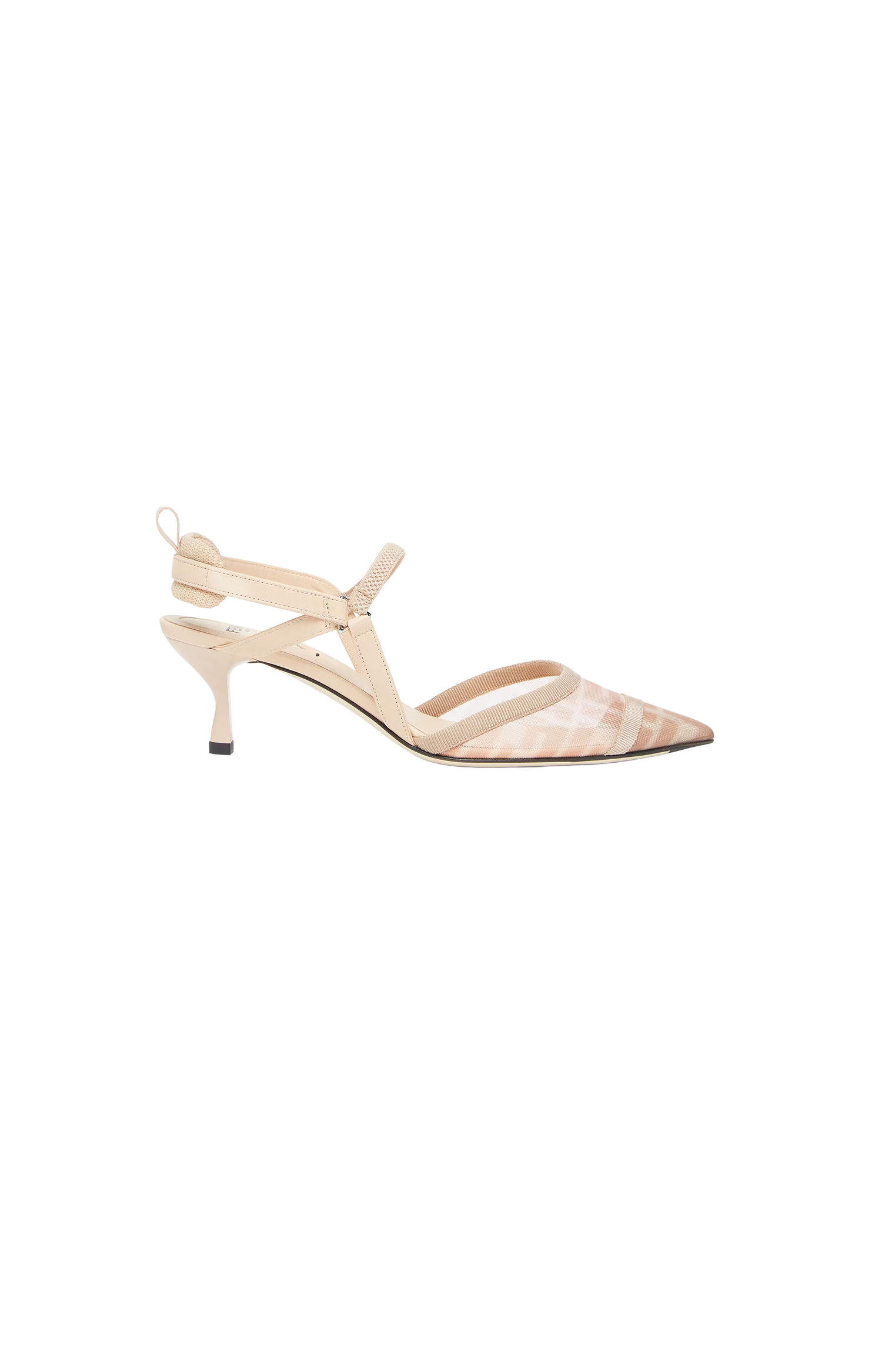 Beige high-heeled shoes with thin straps on a white background