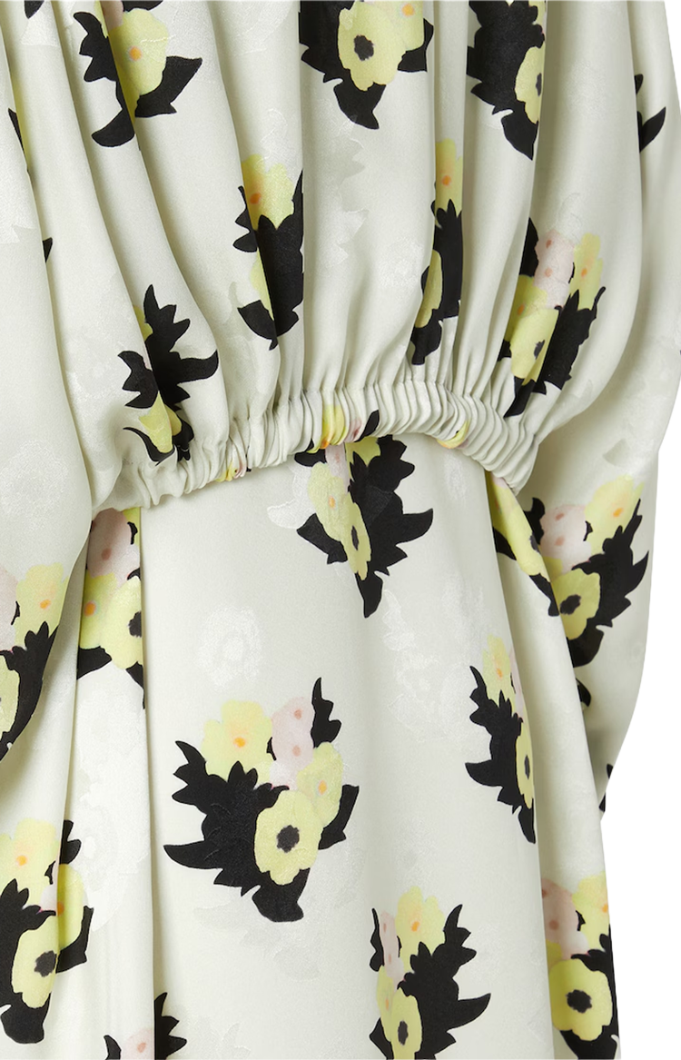 White silk jacquard dress