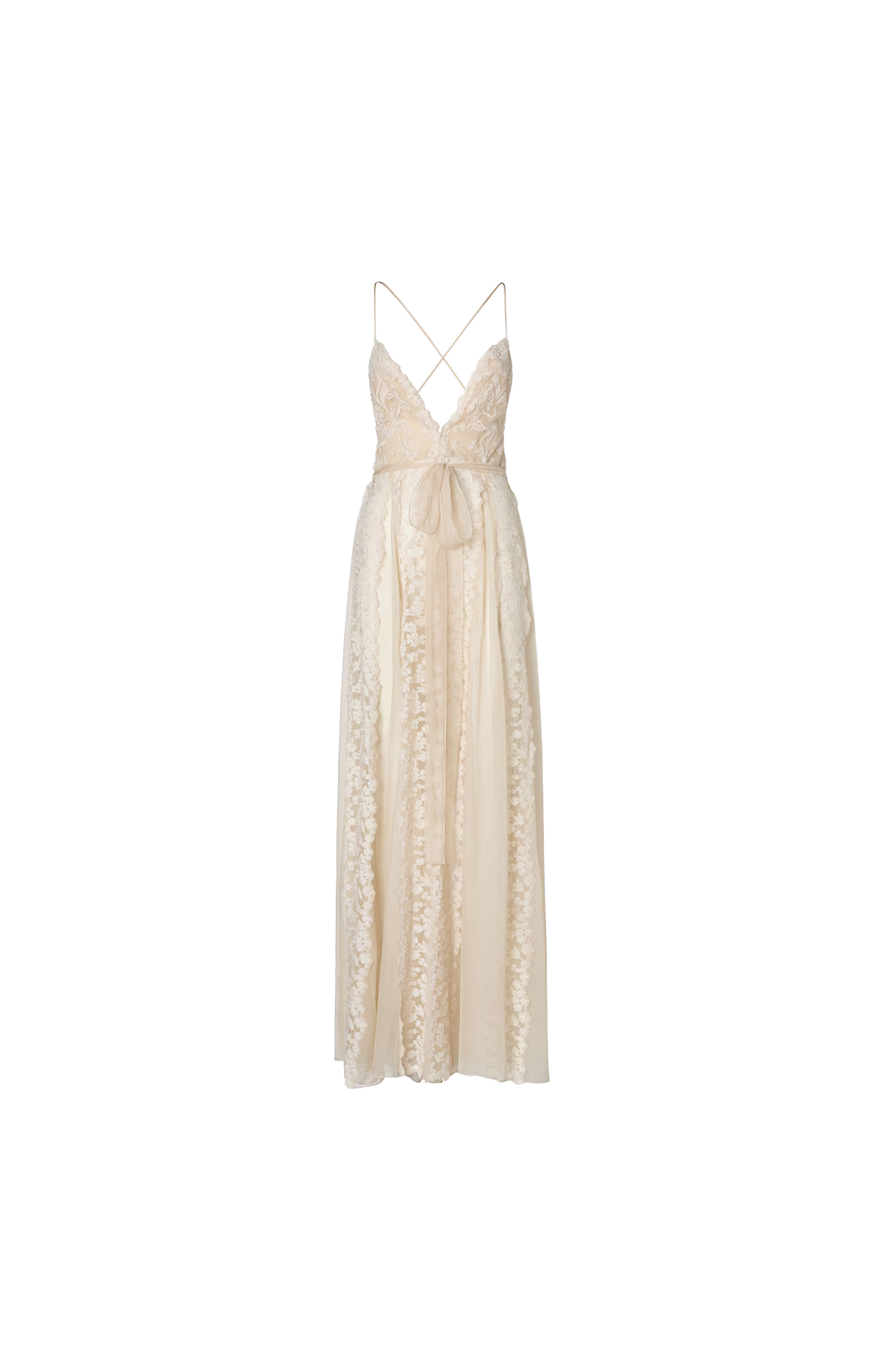 Fendi Chiffon and Peonia Lace Dress in Ivory — front view