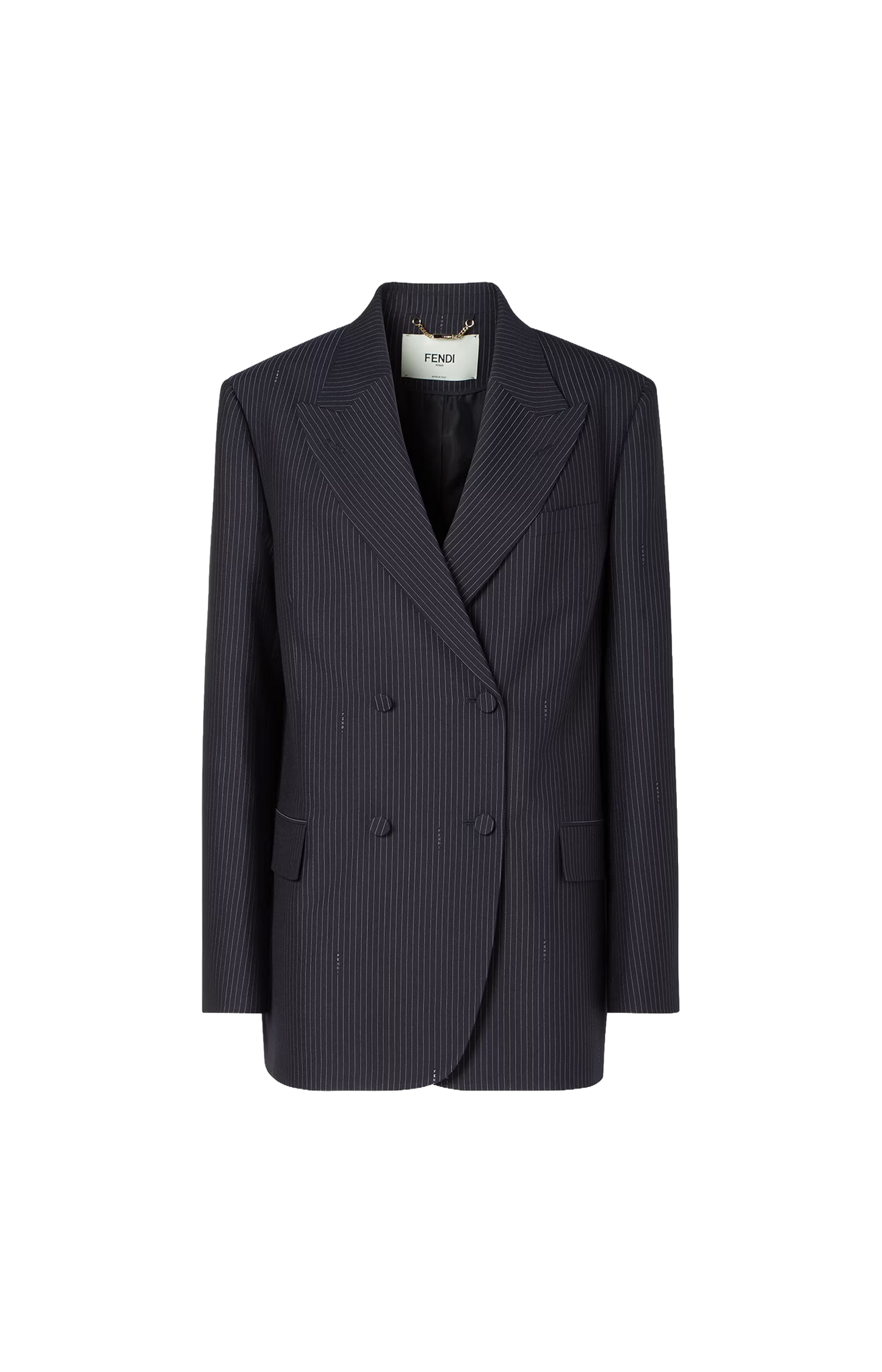 Navy blue pinstriped wool blazer