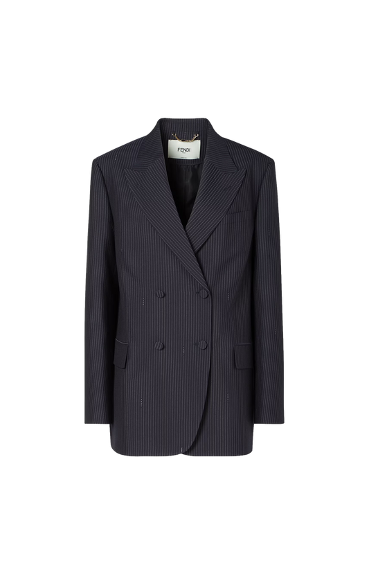 Navy blue pinstriped wool blazer
