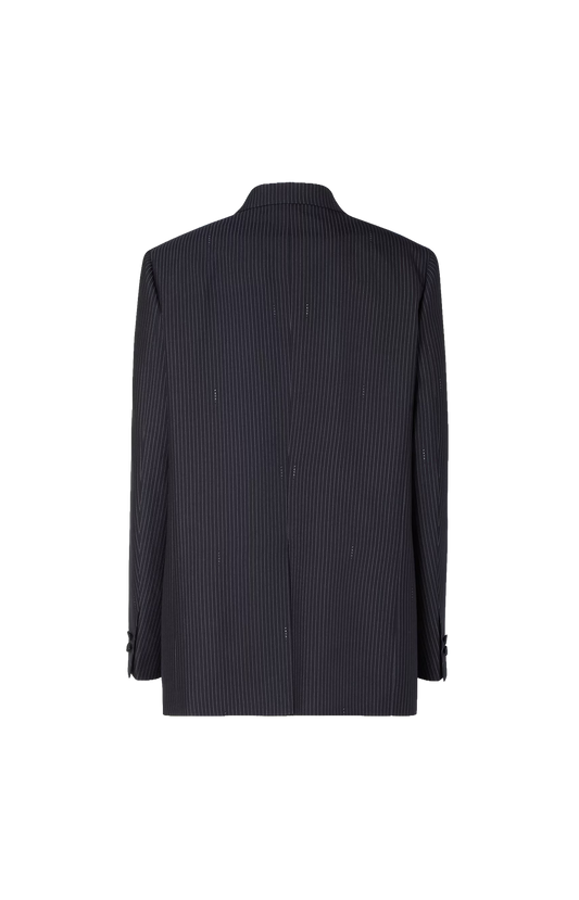 Navy blue pinstriped wool blazer