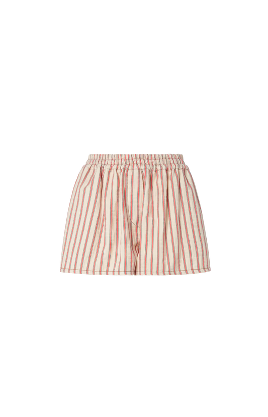 Beige FF Denim Shorts with Red Stripes