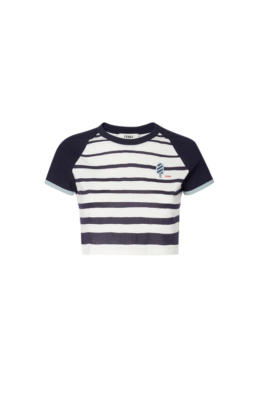 White and Blue Striped Jersey T-Shirt