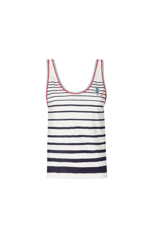 White and Blue Striped Jersey Top