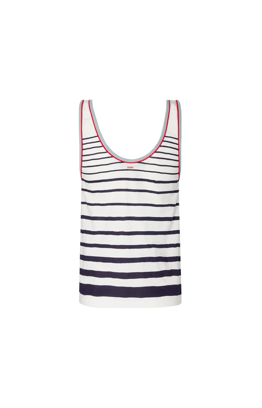 White and Blue Striped Jersey Top