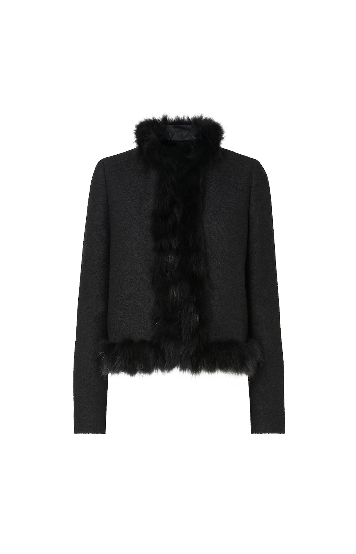Fox Fur-Trimmed Bouclé Wool Blouson in Black