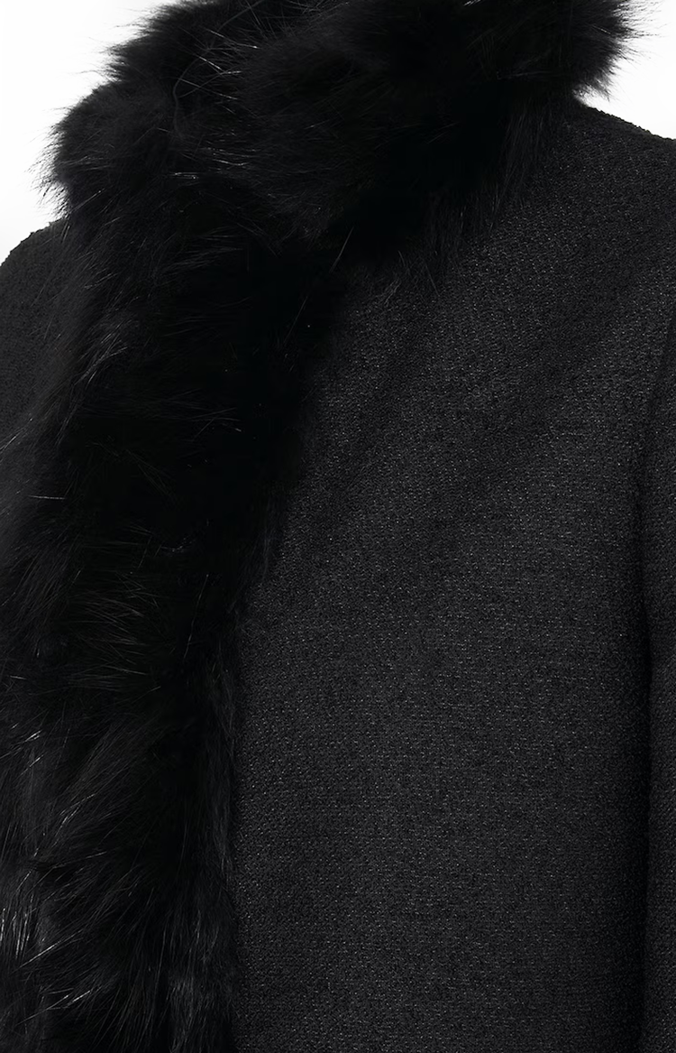 Fox Fur-Trimmed Bouclé Wool Blouson in Black
