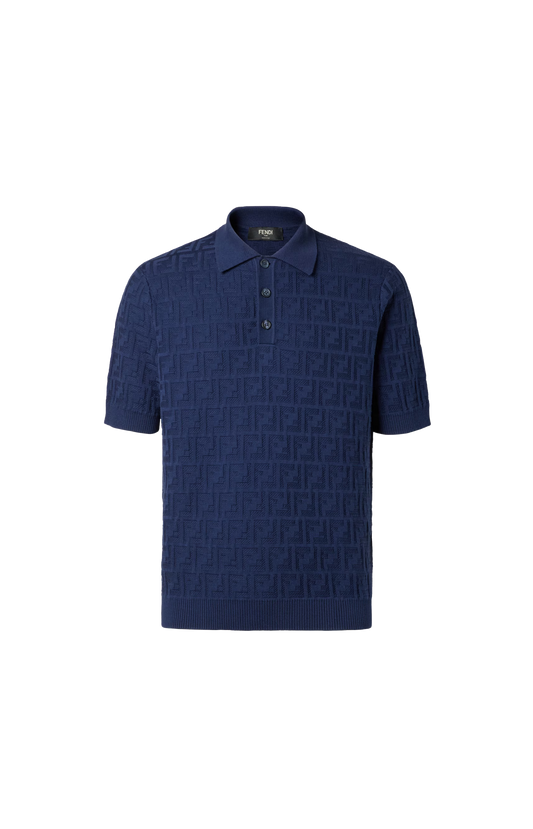 Dark Blue Cotton Tricot Polo Shirt