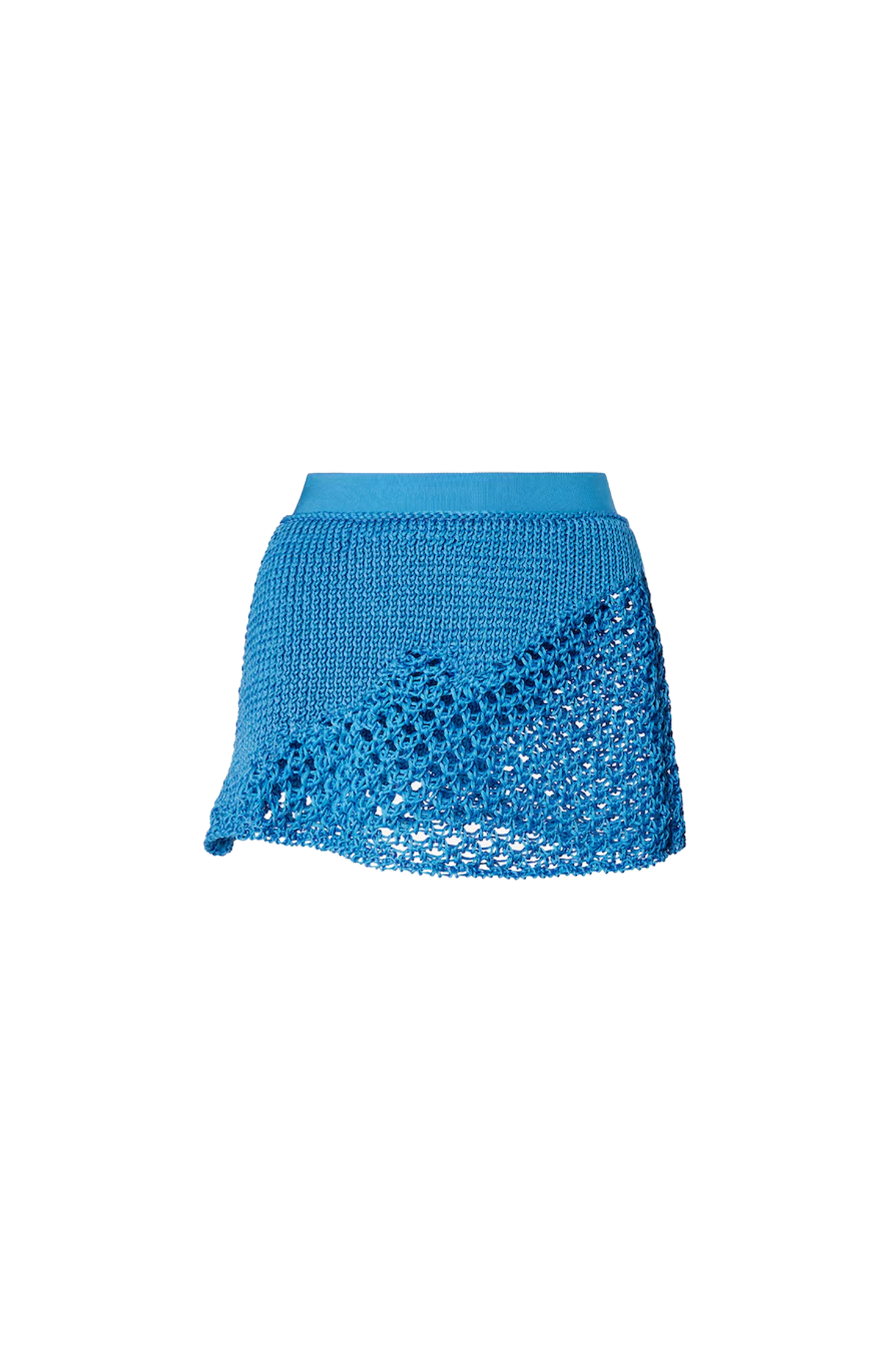 Light blue silk macramé miniskirt.