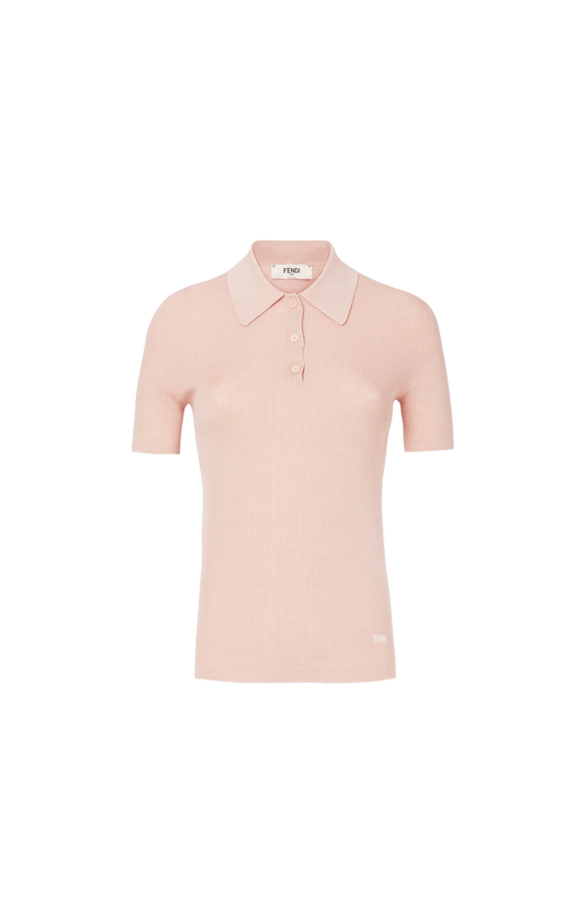 Pink knit polo shirt