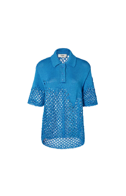 Light blue macramé silk sweater