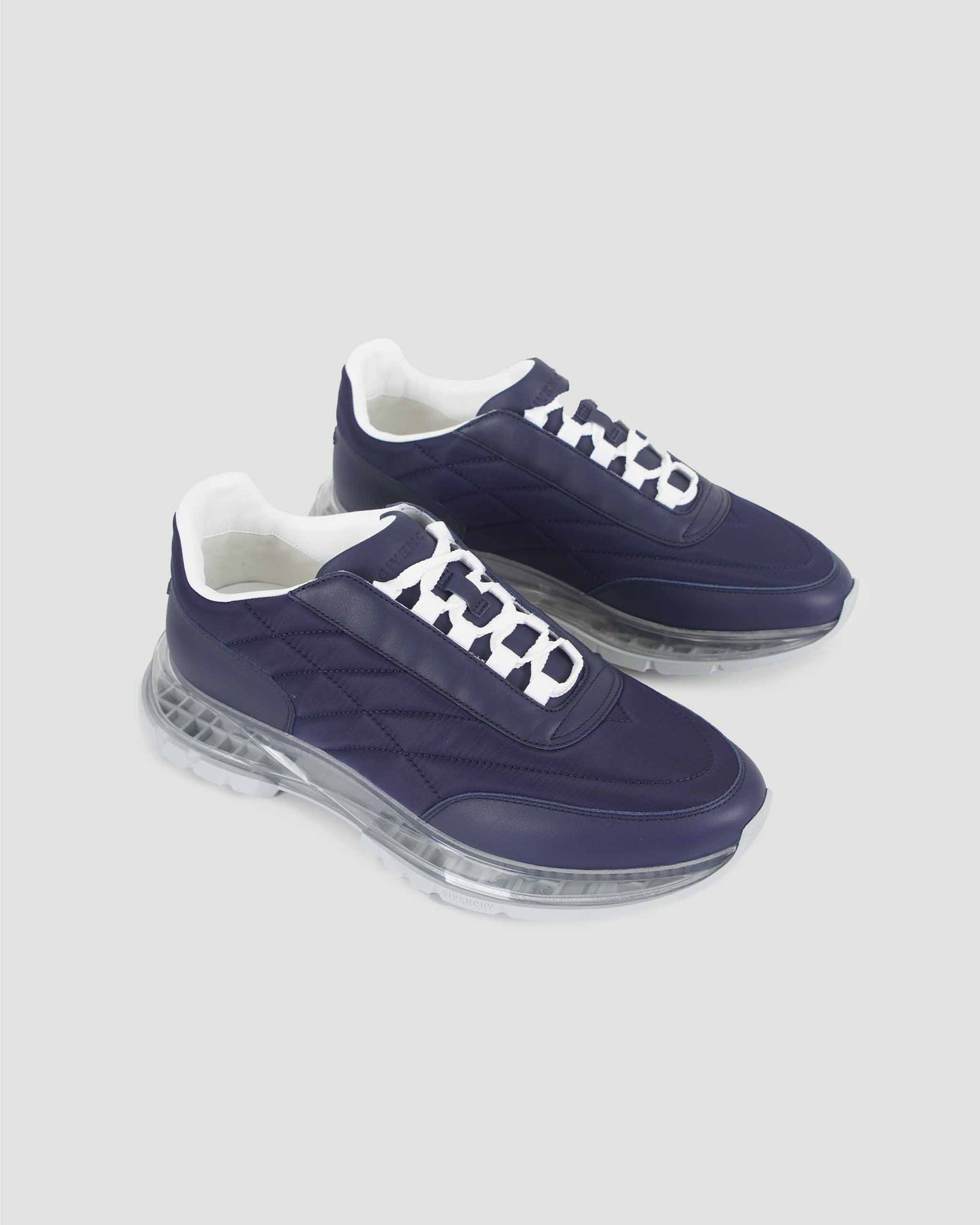 Padded Nylon And Leather Trainers in Navy