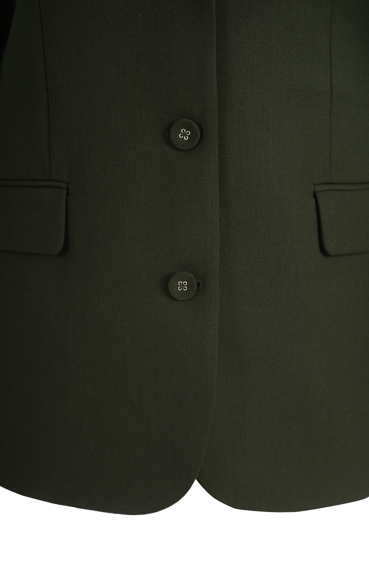 Single Wool Twill Blazer in Kombu Green