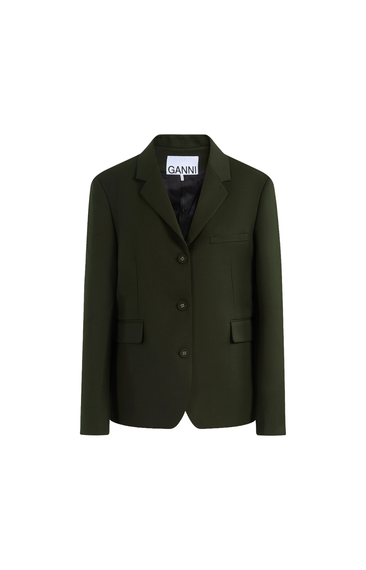 Single Wool Twill Blazer in Kombu Green