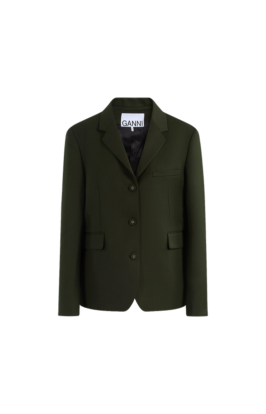 Single Wool Twill Blazer in Kombu Green