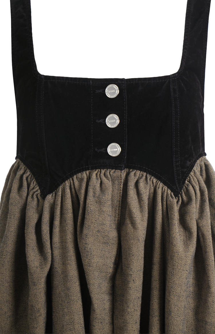 Neppy Denim Spencer Midi Dress in Coffee