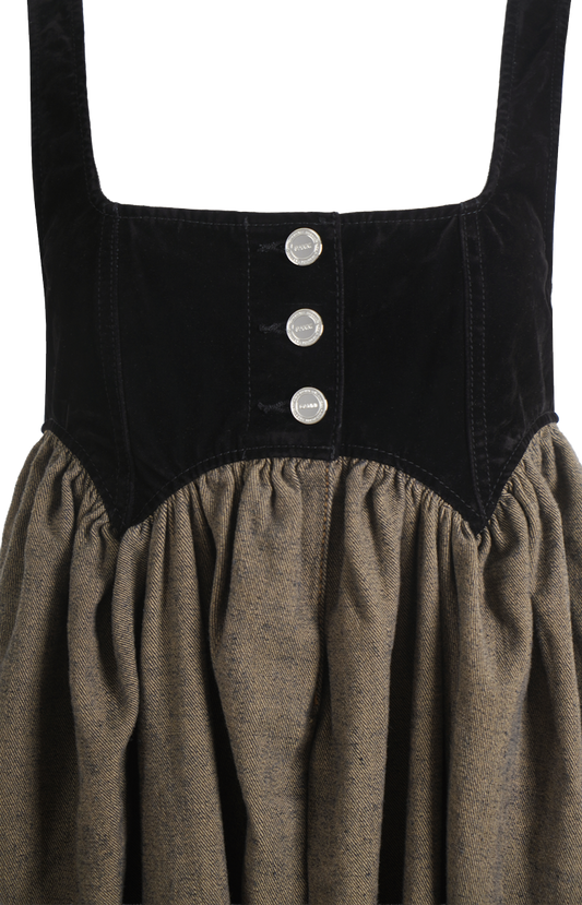 Neppy Denim Spencer Midi Dress in Coffee