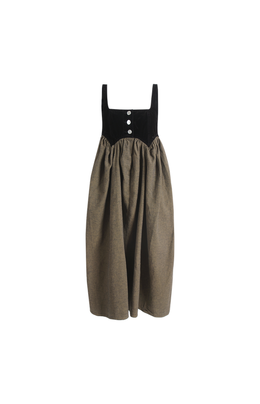 Neppy Denim Spencer Midi Dress in Coffee