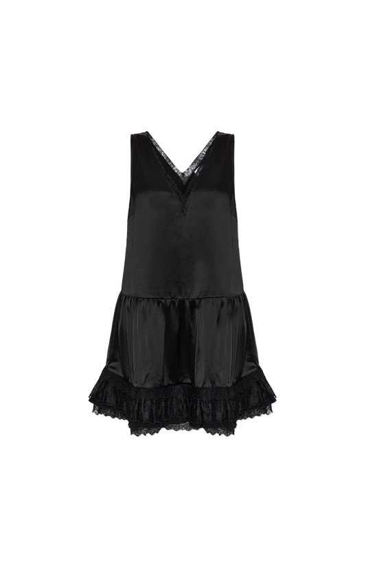 Lace Satin Dress in Black