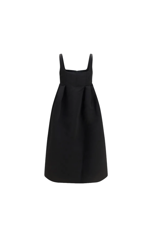 Corset Duchesse Satin Midi Dress in Black