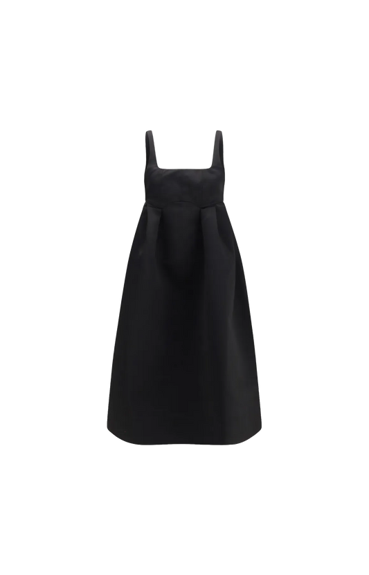 Corset Duchesse Satin Midi Dress in Black
