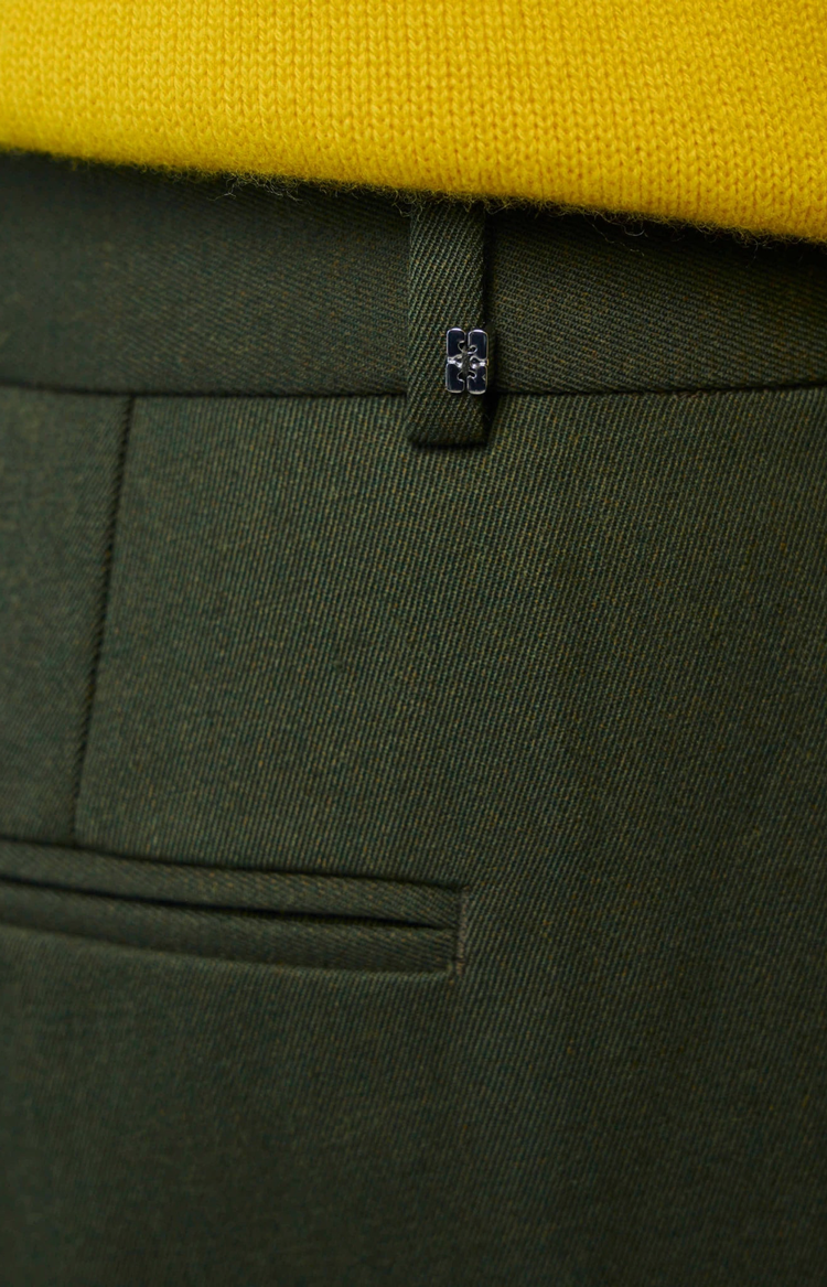 Single Wool Twill Oversized Pleated Pants in Kombu Green