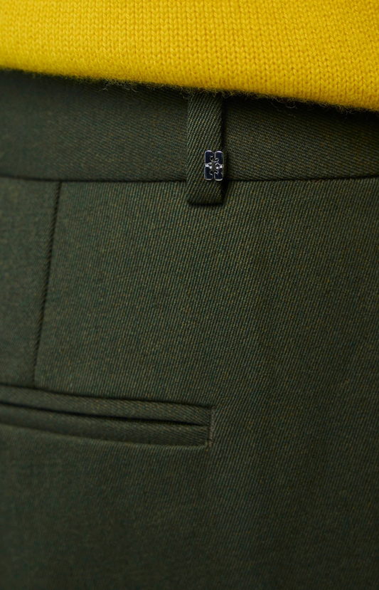 Single Wool Twill Oversized Pleated Pants in Kombu Green