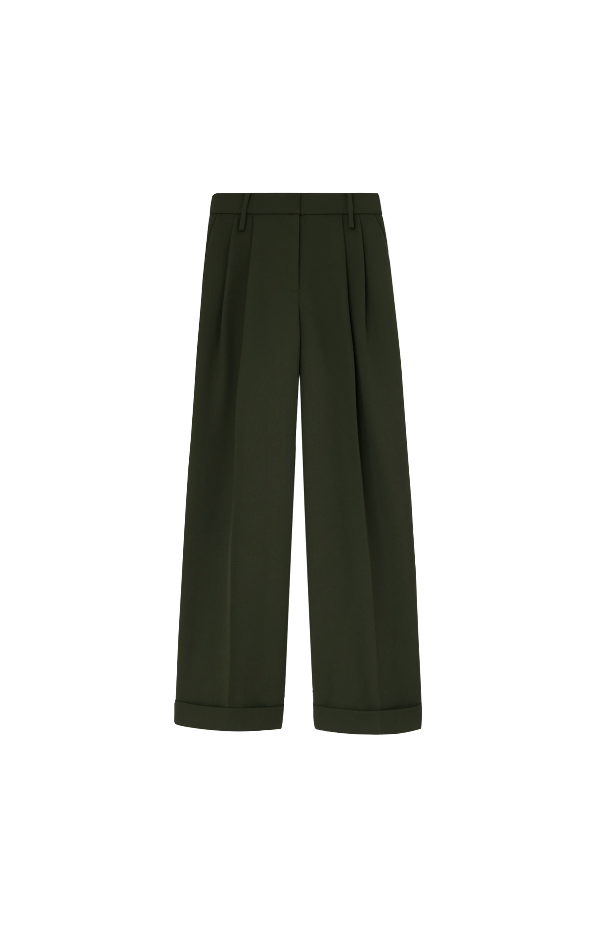 Single Wool Twill Oversized Pleated Pants in Kombu Green