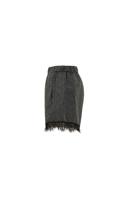 Pinstripe Flannel Lace Shorts in Dark Grey