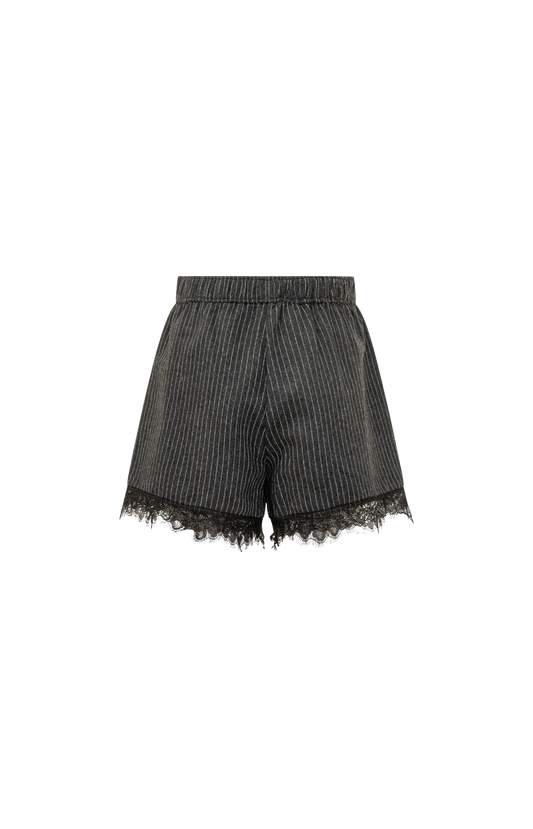 Pinstripe Flannel Lace Shorts in Dark Grey