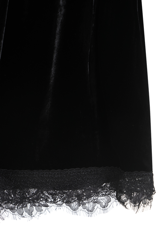 Lace-Trim Velvet Shorts in Black