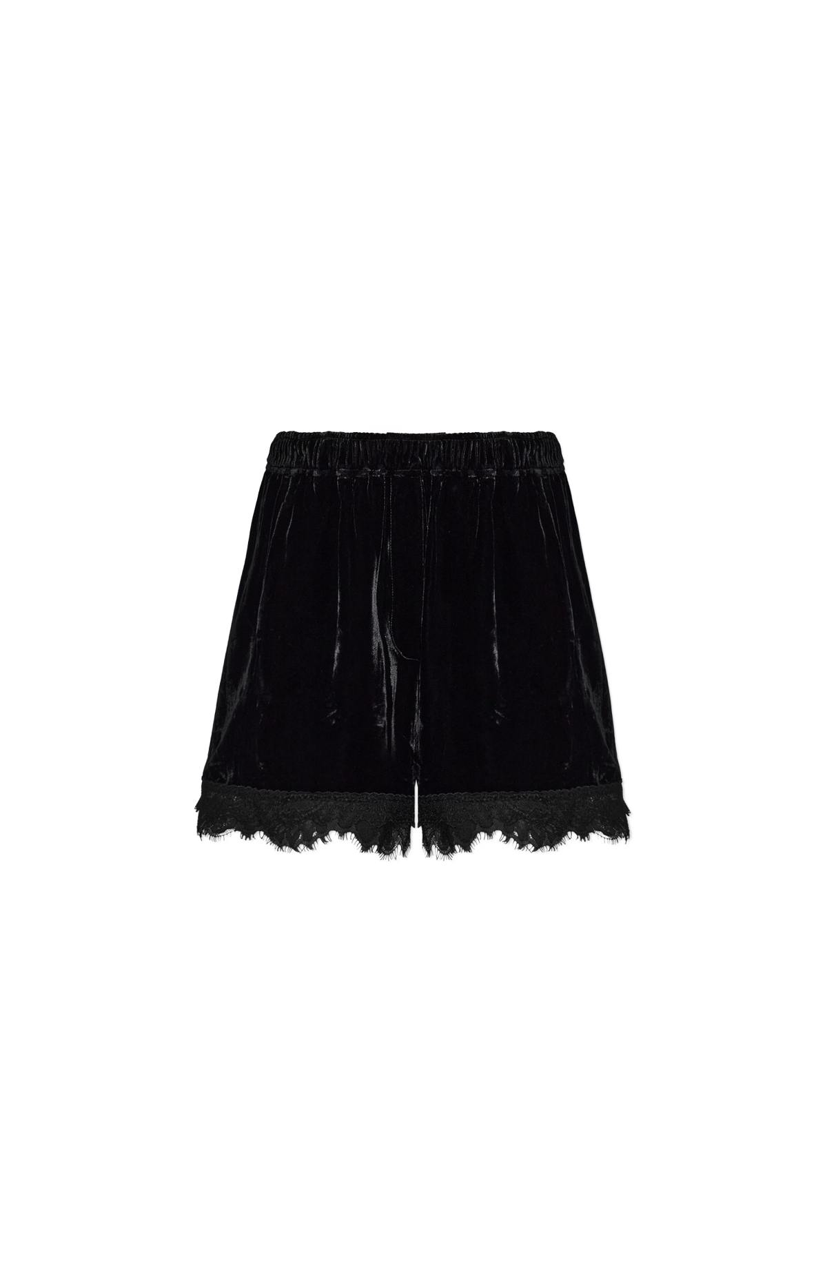 Lace-Trim Velvet Shorts in Black