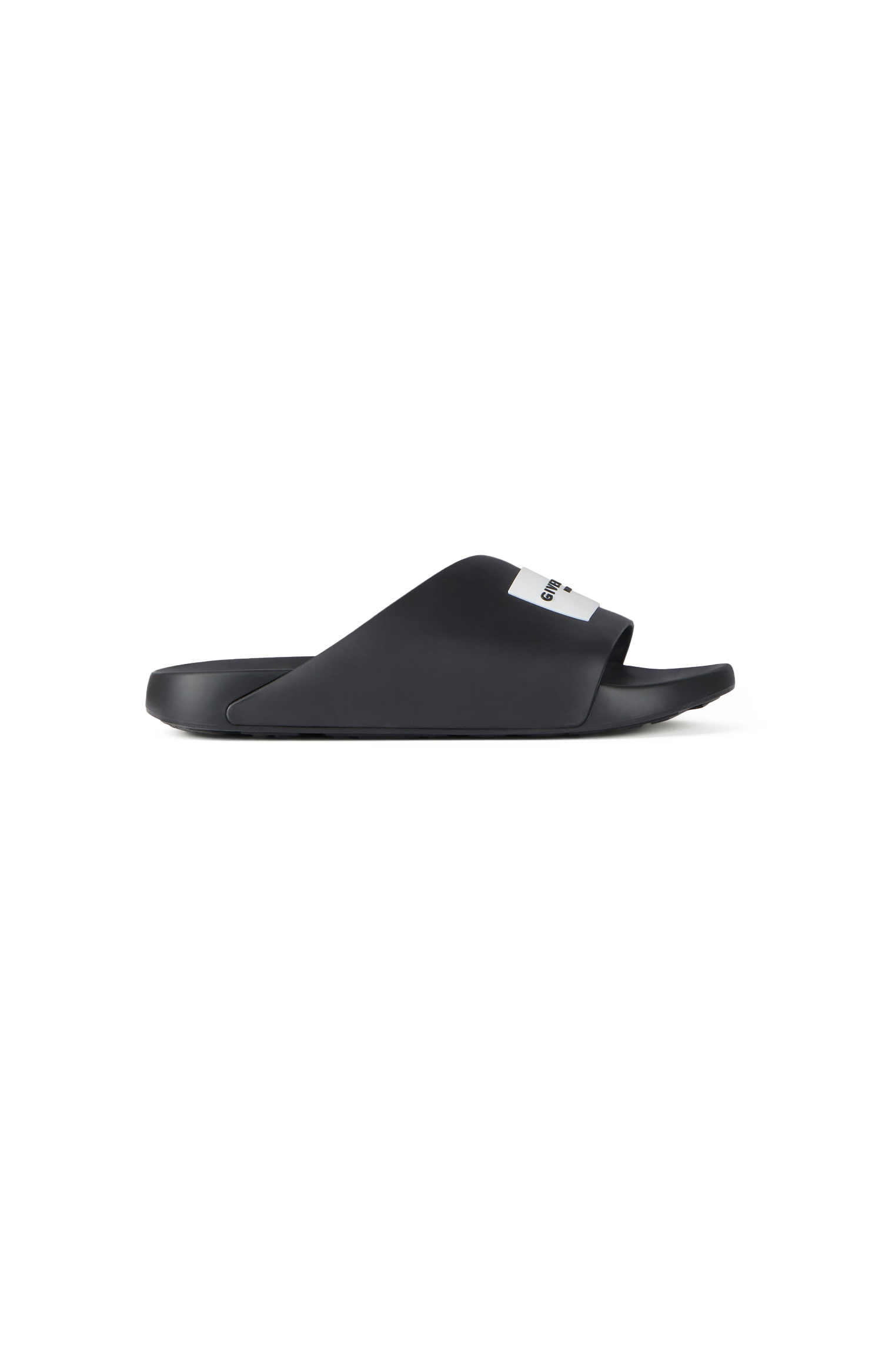 Black slide sandal on a white background